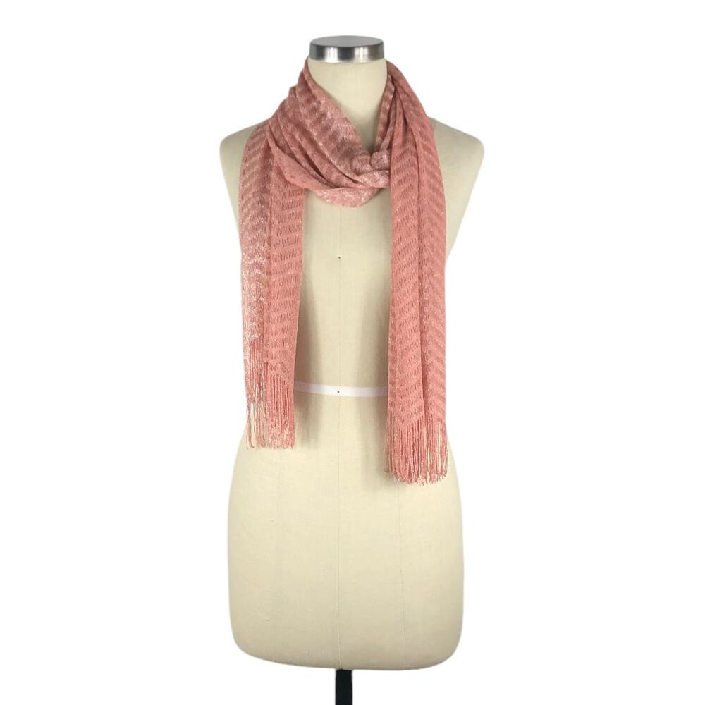 ROBERTA DI CAMERINO Pink Glitter Scarf Chevron Fringe Rectangular